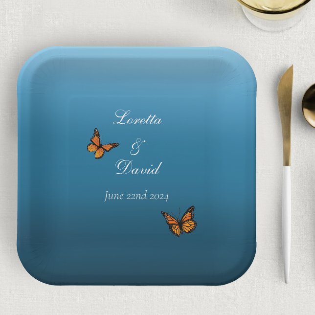 Monarch Butterflies Blue Ombre Paper Plate (Creator Uploaded)