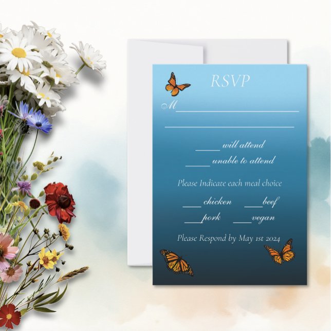 Monarch Butterflies Blue Ombre RSVP Card (Creator Uploaded)