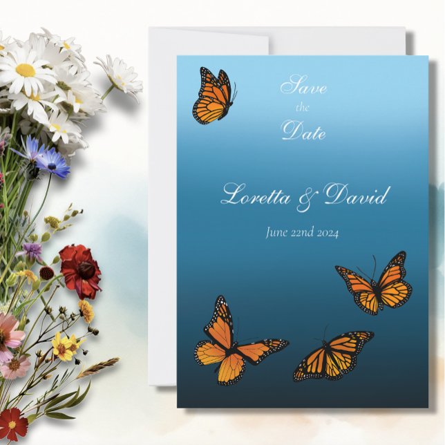 Monarch Butterflies Blue Ombre Save The Date (Creator Uploaded)
