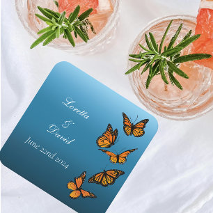 Monarch Butterflies Blue Ombre Square Paper Coaster