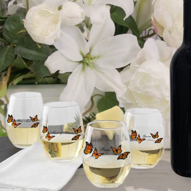Monarch Butterflies Blue Ombre Stemless Wine Glass (Creator Uploaded)