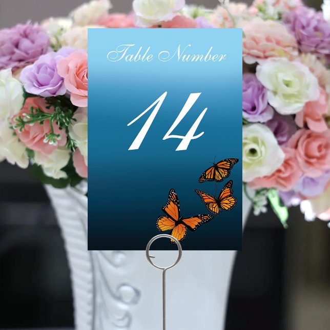 Monarch Butterflies Blue Ombre Table Number (Creator Uploaded)