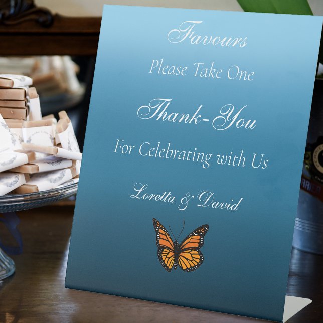 Monarch Butterflies Blue Ombre Wedding Favours Pedestal Sign (Creator Uploaded)