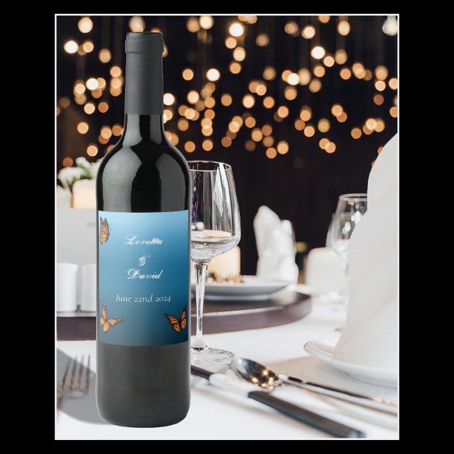 Monarch Butterflies Blue Ombre Wine Label (Creator Uploaded)