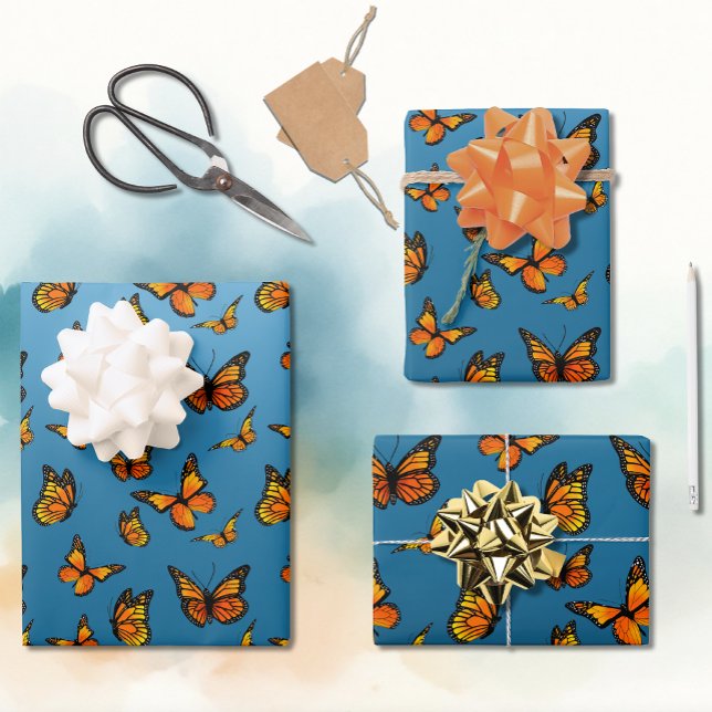 Monarch Butterflies Blue Ombre Wrapping Paper Sheet (Creator Uploaded)