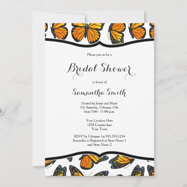 Monarch Butterflies Bridal Shower Invitation (Front)