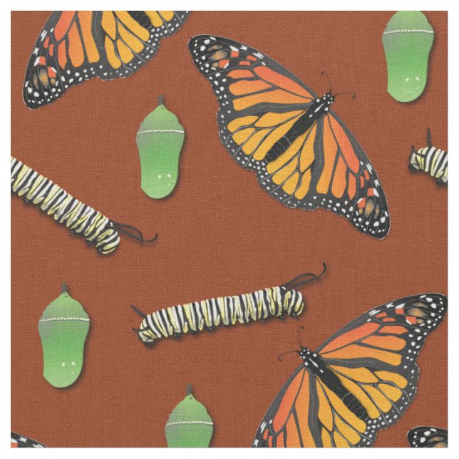 Monarch Butterflies Caterpillars Fabric (Close Up)