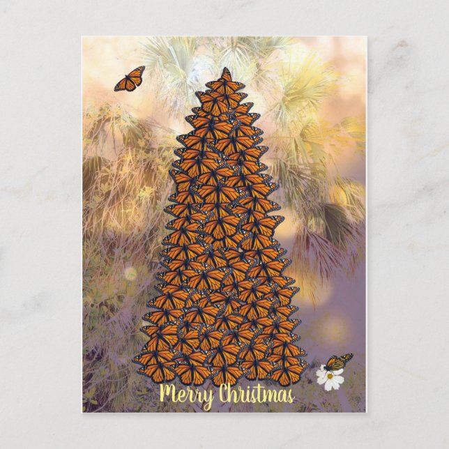 Monarch Butterflies Christmas Tree Holiday Postcard (Front)