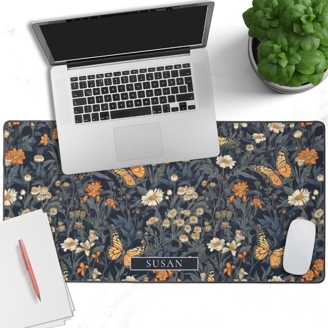 Monarch butterflies elegant floral with name desk mat (Creator Uploaded)
