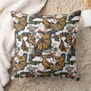 Monarch Butterflies & Floral Botanical Pattern Cushion
