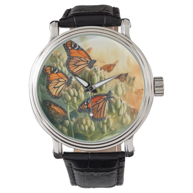 Monarch Butterflies Gathering REF217 - Watercolor Watch (Front)
