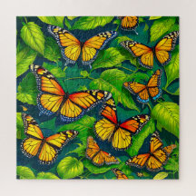 Monarch Butterflies on Lush Green Leaves