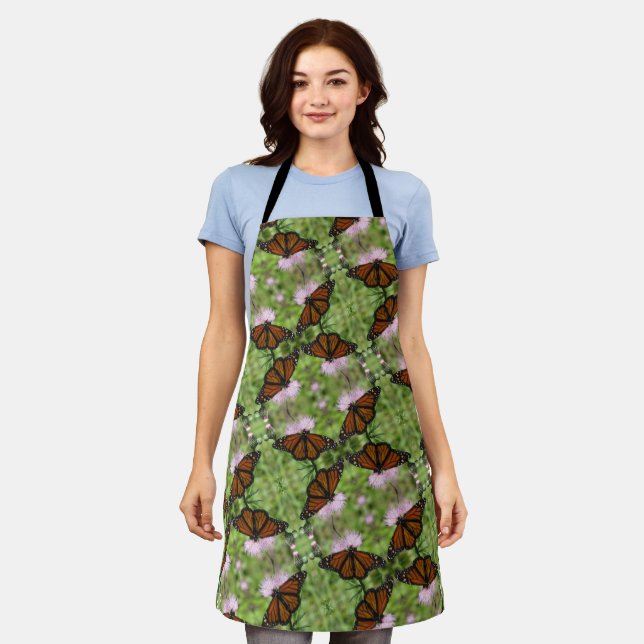 Monarch Butterflies on Pink Thistle Apron (Worn)