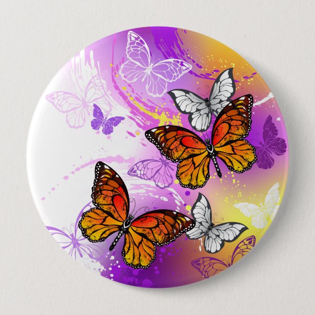 Monarch Butterflies on Purple Background 10 Cm Round Badge (Front)