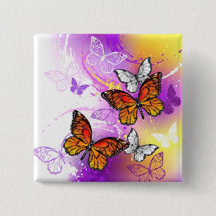 Monarch Butterflies on Purple Background 15 Cm Square Badge