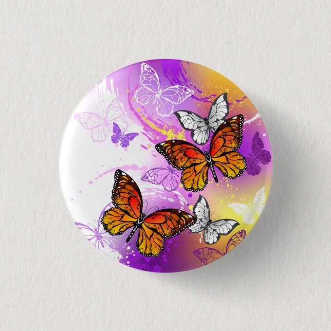 Monarch Butterflies on Purple Background 3 Cm Round Badge (Front)