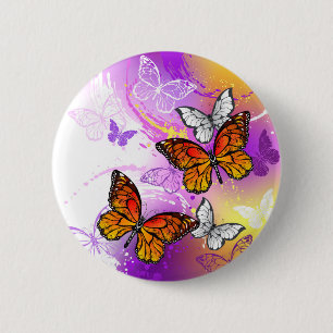 Monarch Butterflies on Purple Background 6 Cm Round Badge