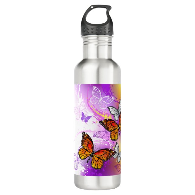 Monarch Butterflies on Purple Background 710 Ml Water Bottle (Front)