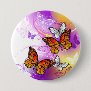Monarch Butterflies on Purple Background 7.5 Cm Round Badge