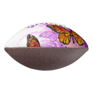 Monarch Butterflies on Purple Background American Football