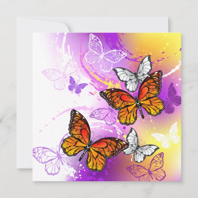 Monarch Butterflies on Purple Background Announcement (Front)