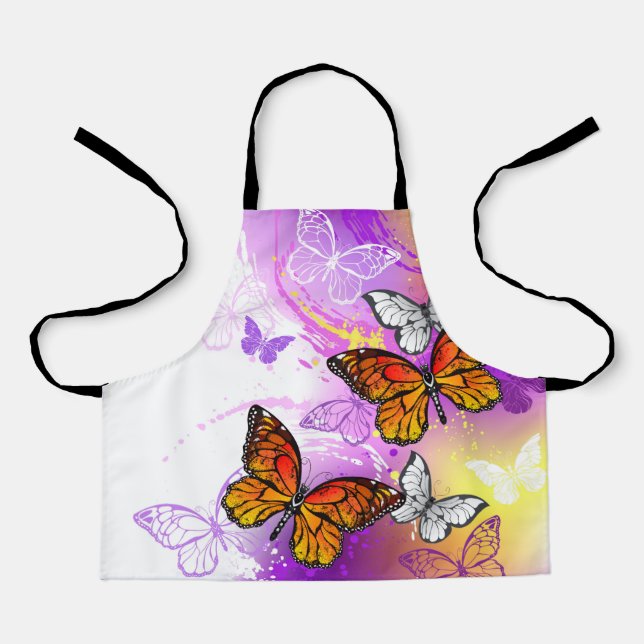 Monarch Butterflies on Purple Background Apron (Front)