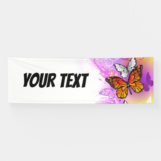 Monarch Butterflies on Purple Background Banner (Horizontal)