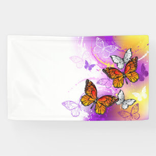 Monarch Butterflies on Purple Background Banner
