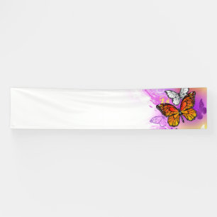 Monarch Butterflies on Purple Background Banner