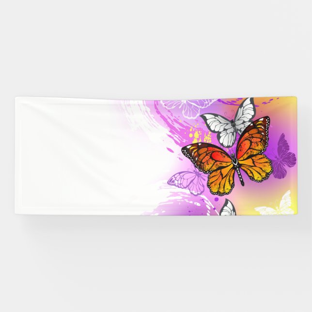 Monarch Butterflies on Purple Background Banner (Horizontal)