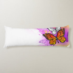 Monarch Butterflies on Purple Background Body Cushion