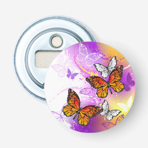 Monarch Butterflies on Purple Background Bottle Opener