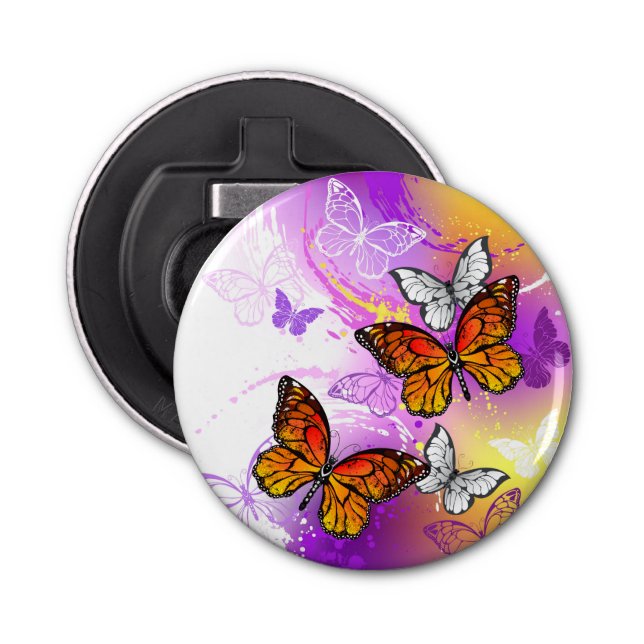Monarch Butterflies on Purple Background Bottle Opener (Front)