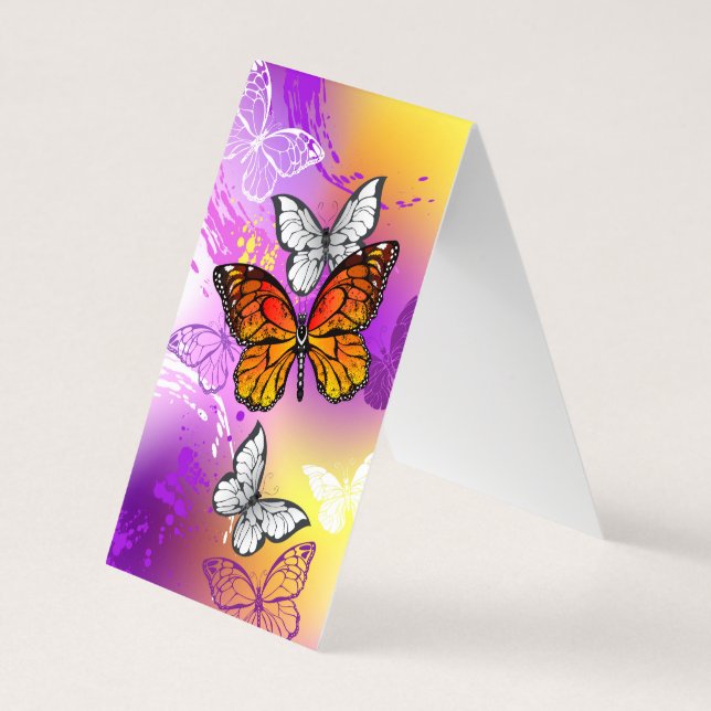 Monarch Butterflies on Purple Background Business Card (Back)