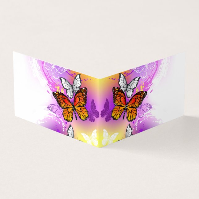Monarch Butterflies on Purple Background Business Card (Outside)