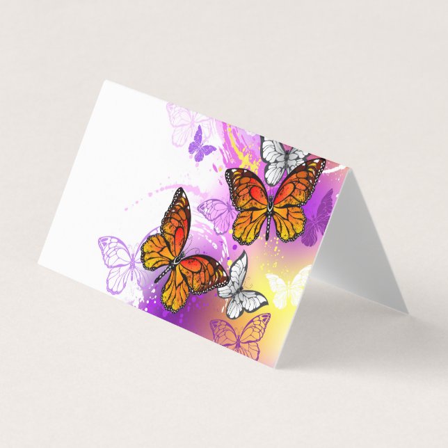 Monarch Butterflies on Purple Background Business Card (Front)