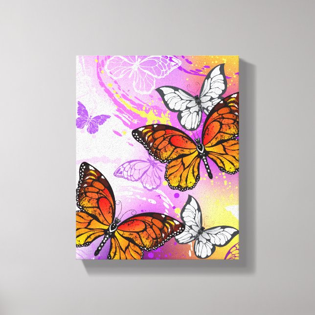 Monarch Butterflies on Purple Background Canvas Print (Front)
