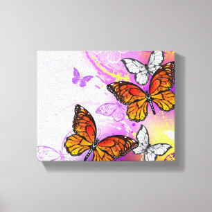 Monarch Butterflies on Purple Background Canvas Print