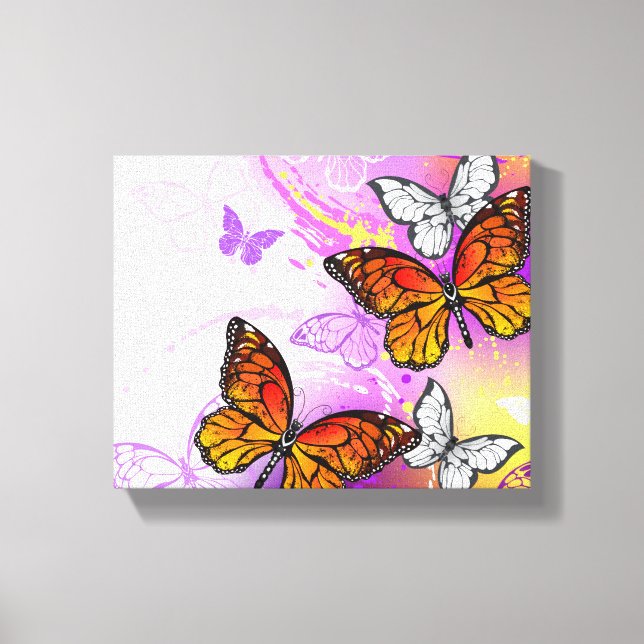 Monarch Butterflies on Purple Background Canvas Print (Front)