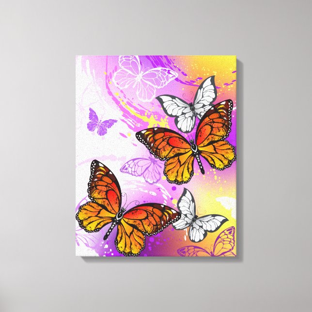 Monarch Butterflies on Purple Background Canvas Print (Front)