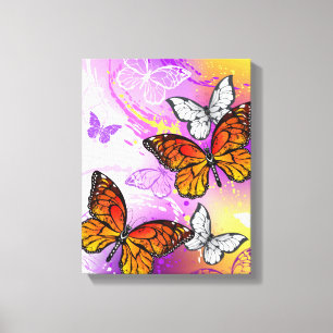 Monarch Butterflies on Purple Background Canvas Print