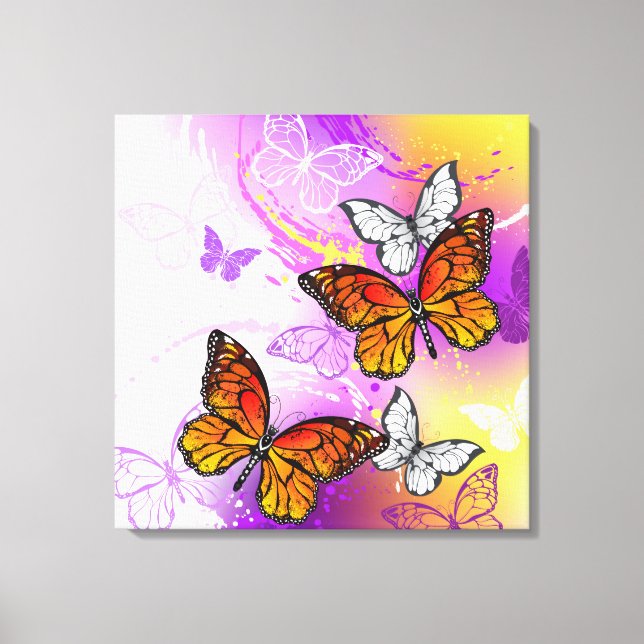 Monarch Butterflies on Purple Background Canvas Print (Front)