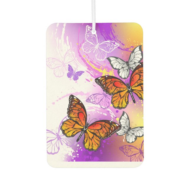 Monarch Butterflies on Purple Background Car Air Freshener (Front)