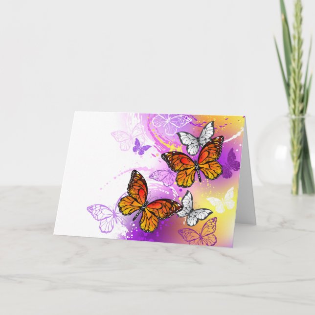 Monarch Butterflies on Purple Background Card (Front)