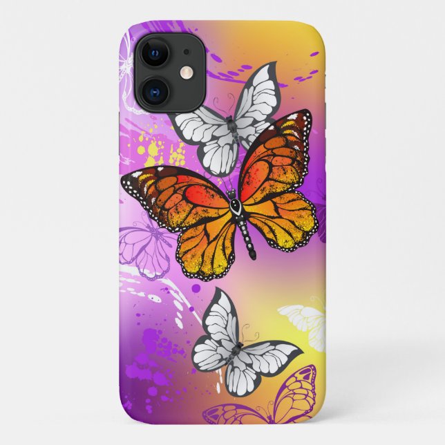 Monarch Butterflies on Purple Background Case-Mate iPhone Case (Back)