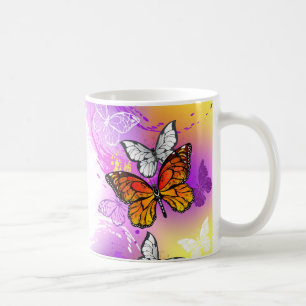 Monarch Butterflies on Purple Background Coffee Mug