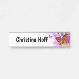 Monarch Butterflies on Purple Background Door Sign