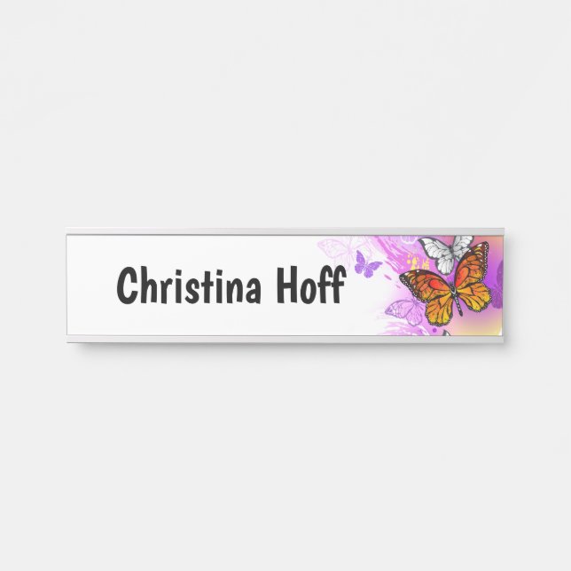 Monarch Butterflies on Purple Background Door Sign (Front)