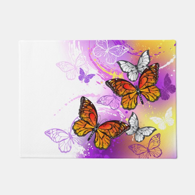 Monarch Butterflies on Purple Background Doormat (Front)