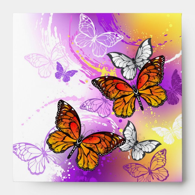 Monarch Butterflies on Purple Background Envelope (Front)